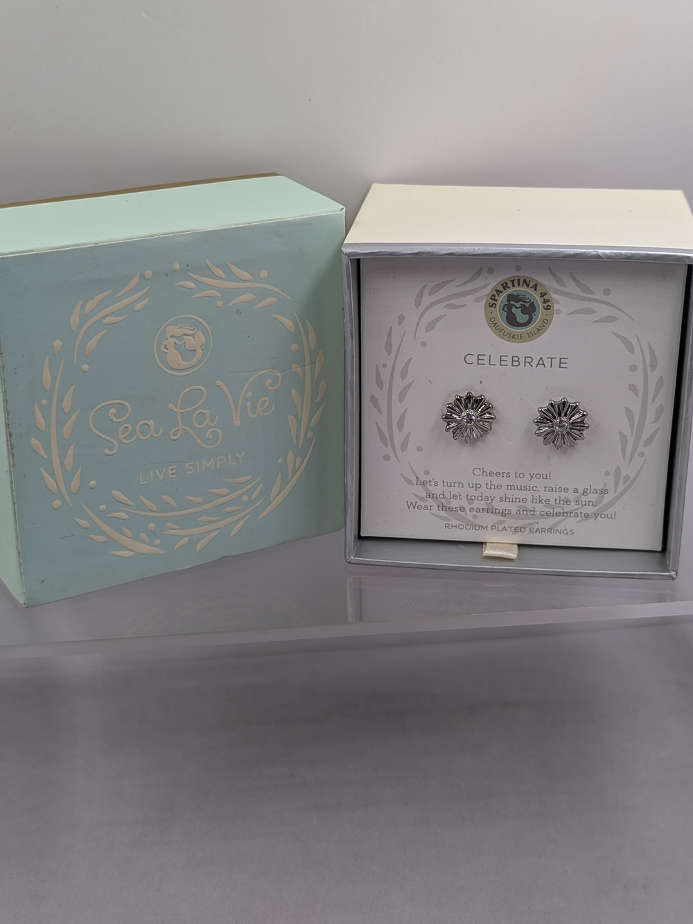 Retired Sea La Vie Silver Floral 'Celebrate' Stud Earrings